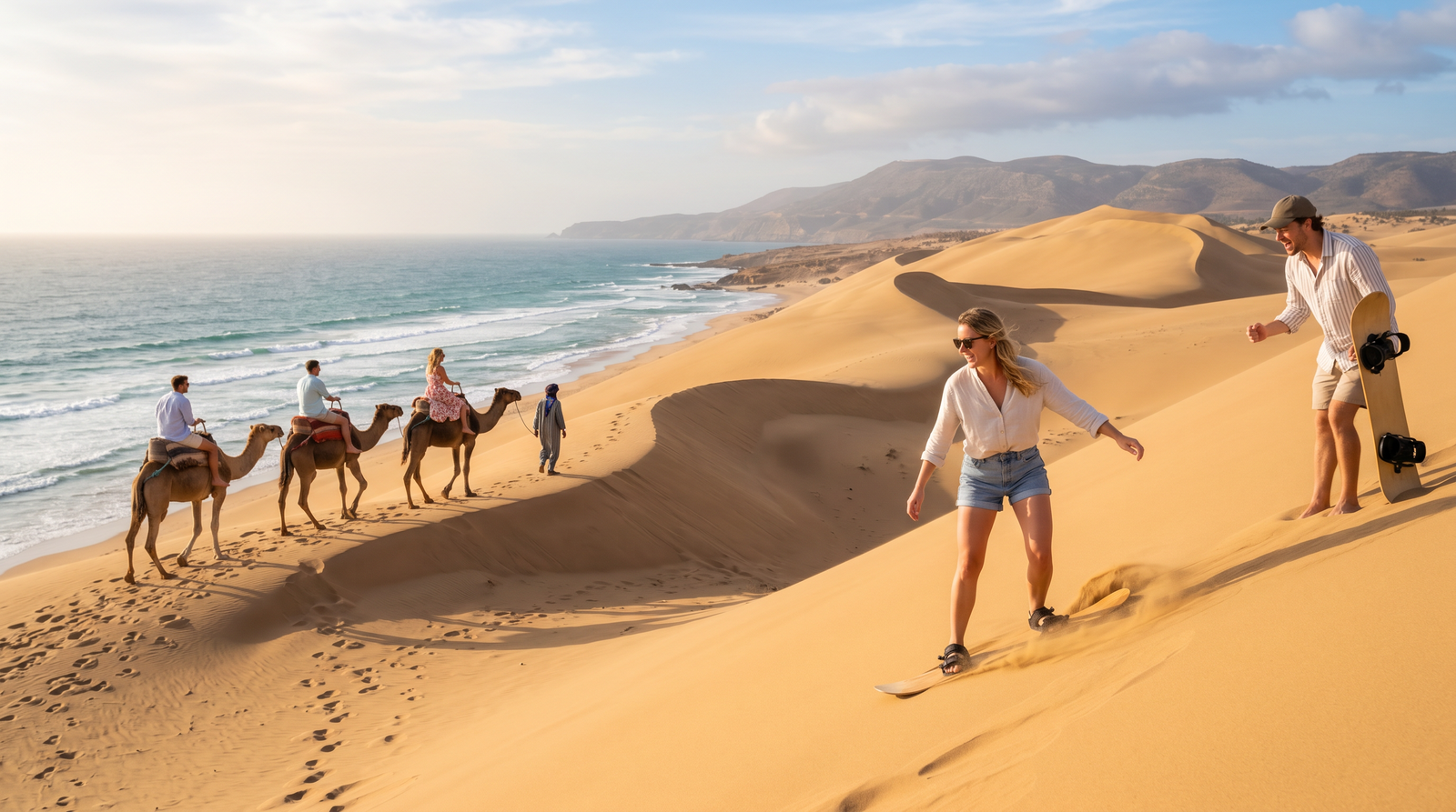 Agadir Sandboarding Sunset Experience with Camel Ride & Optional BBQ Dinner